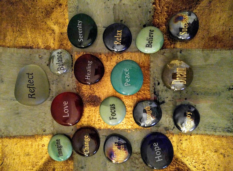 Motivation stones with words of wellness and healing